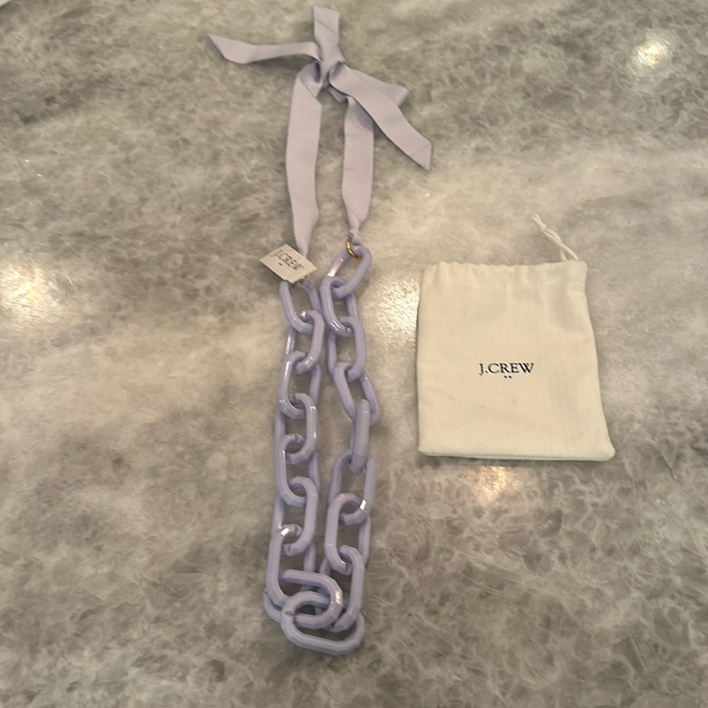 NWT J.Crew Factory Chain Link & Ribbon Necklace, Lavender, Pouch